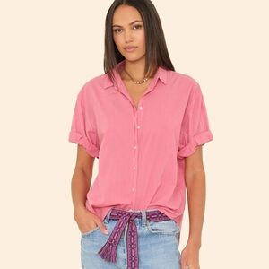 Xirena Channing Tea Rose Pink Short Sleeve Button Down Top